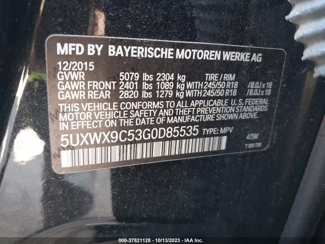 2016 BMW X3 XDRIVE28I VIN: 5UXWX9C53G0D85535