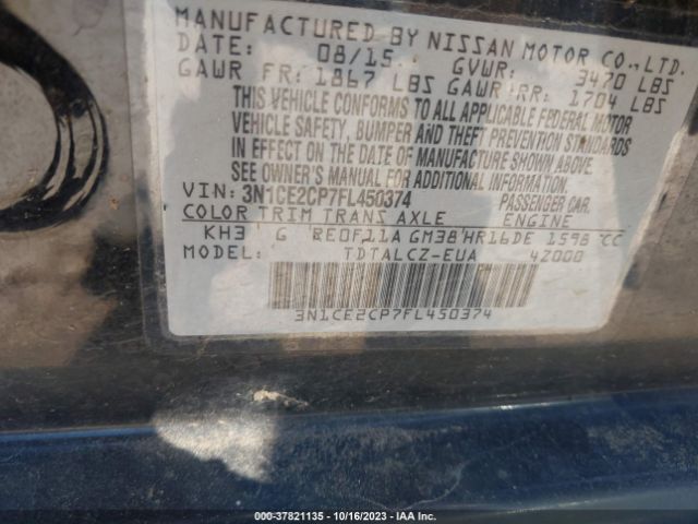 3N1CE2CP7FL450374 Nissan Versa Note S Plus