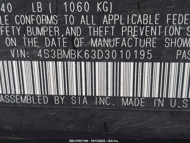 2013 SUBARU LEGACY 2.5I LIMITED VIN: 4S3BMBK63D3010195