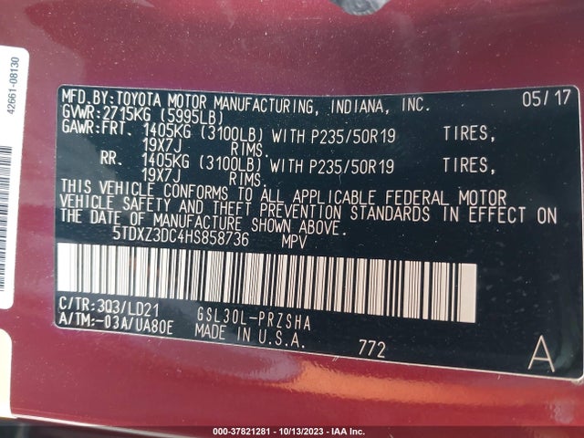 Toyota SIENNA SE 2017 5TDXZ3DC4HS858736 Image 9