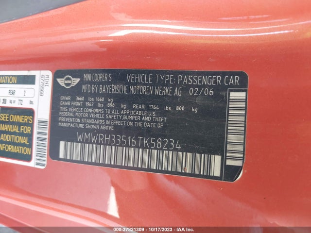 2006 MINI COOPER S WMWRH33516TK58234 Photo 8