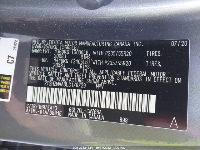2T2HZMAA0LC178729 Lexus Rx Rx 350