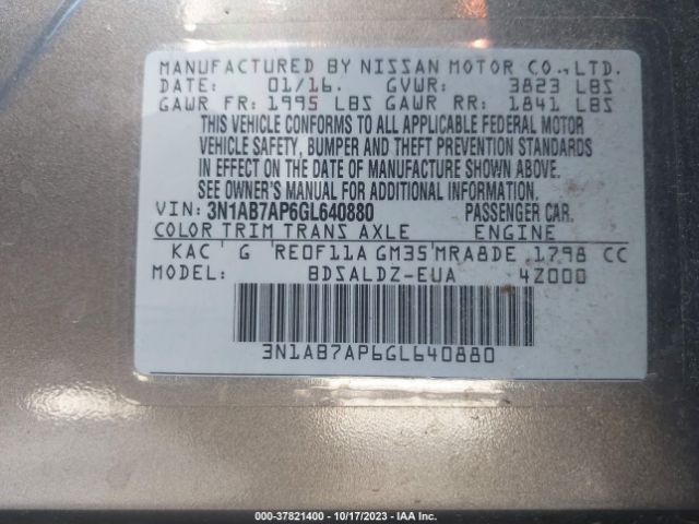 3N1AB7AP6GL640880 Nissan Sentra Sr/sl/s/sv/fe+ S