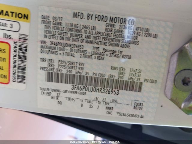 3FA6P0LU0HR326953 Ford Fusion Hybrid Se