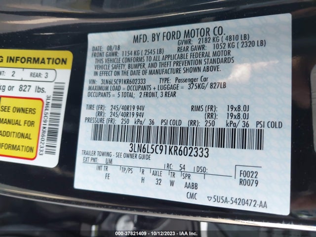3LN6L5C91KR602333 Lincoln Mkz Reserve I