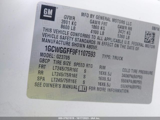 1GCWGGFF9F1107593 Chevrolet Express 2500 Work Van