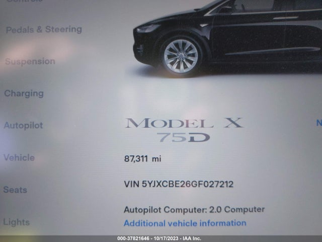 2016 TESLA MODEL X 60D/70D/75D/90D/P100D VIN: 5YJXCBE26GF027212