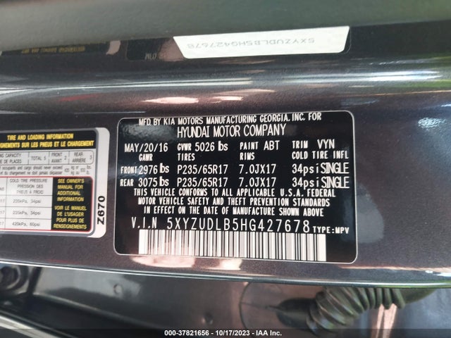 2017 HYUNDAI SANTA FE SPORT 2.4L VIN: 5XYZUDLB5HG427678