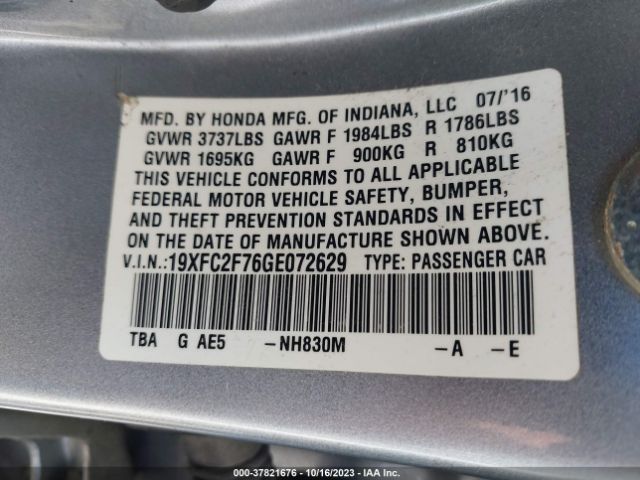19XFC2F76GE072629 Honda Civic Sedan Ex