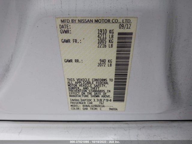 2013 NISSAN ALTIMA 2.5 SV VIN: 1N4AL3AP1DC138794