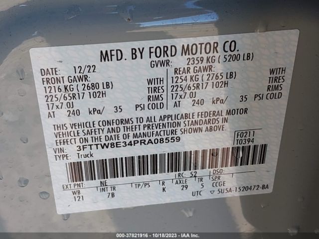 3FTTW8E34PRA08559 Ford Maverick Xl/xlt/lariat