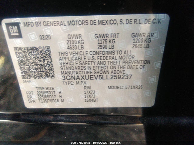 Chevrolet EQUINOX LT 2020 3GNAXUEV5LL259237 Image 9