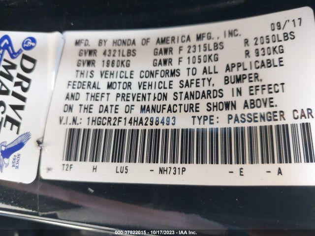Honda Accord Sedan Sport Se 2017 1HGCR2F14HA298493 Image 9