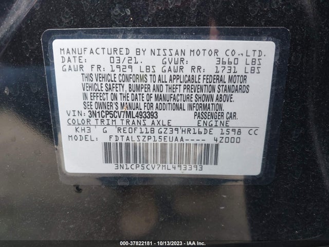 2021 NISSAN KICKS SV VIN: 3N1CP5CV7ML493393