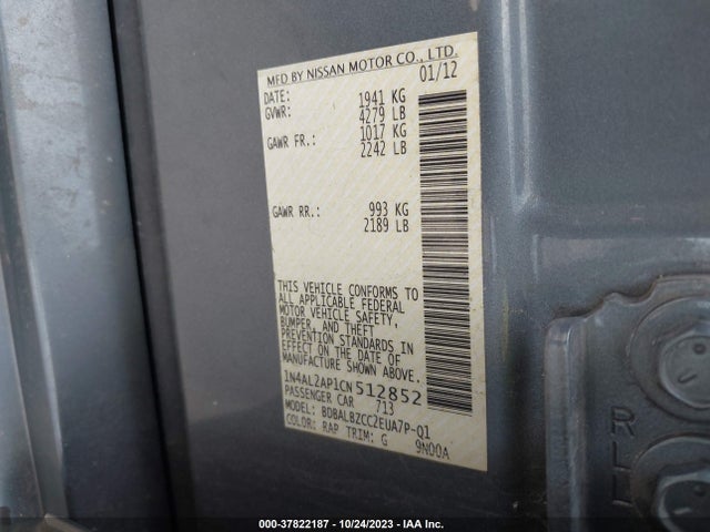 2012 NISSAN ALTIMA 2.5 S VIN: 1N4AL2AP1CN512852