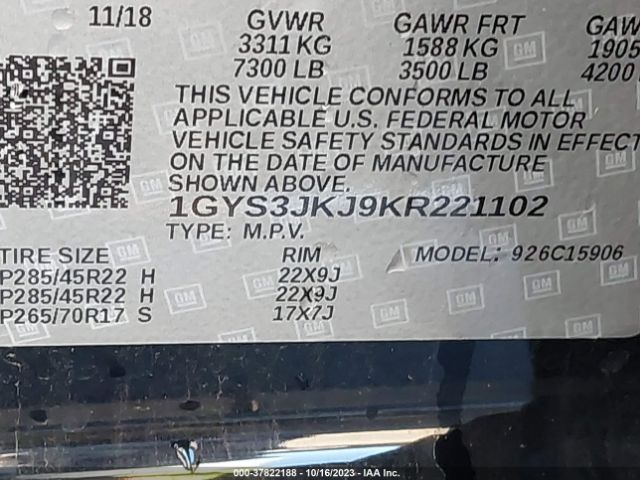 1GYS3JKJ9KR221102 Cadillac Escalade Esv Premium Luxury