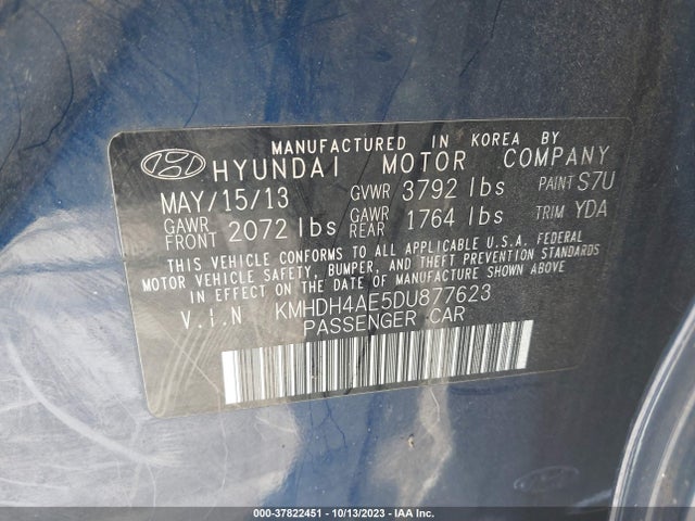 2013 HYUNDAI ELANTRA LIMITED VIN: KMHDH4AE5DU877623