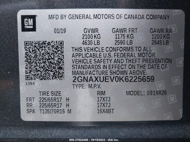 Chevrolet EQUINOX LT 2019 2GNAXUEV0K6225659 Image 9