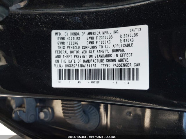 2013 HONDA ACCORD SDN SPORT VIN: 1HGCR2F55DA164170