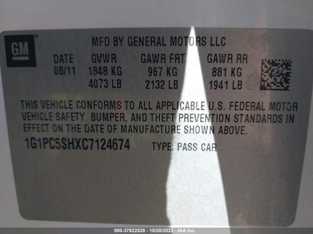 2012 CHEVROLET CRUZE LS VIN: 1G1PC5SHXC7124674