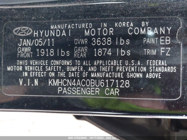2011 HYUNDAI ACCENT GLS VIN: KMHCN4AC0BU617128
