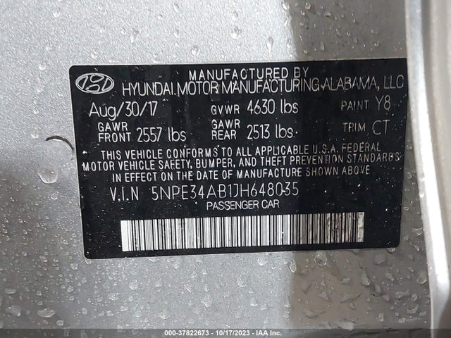 2018 HYUNDAI SONATA SPORT VIN: 5NPE34AB1JH648035
