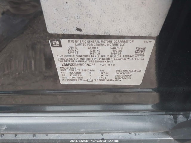 2019 BUICK ENVISION FWD ESSENCE VIN: LRBFXCSA0KD026752