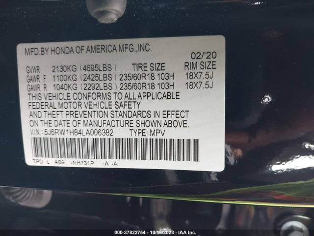 Honda Cr-v Ex-l 2020 5J6RW1H84LA006382 Image 9