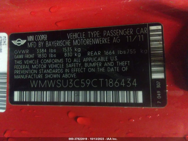 2012 MINI COOPER HARDTOP WMWSU3C59CT186434 Photo 8