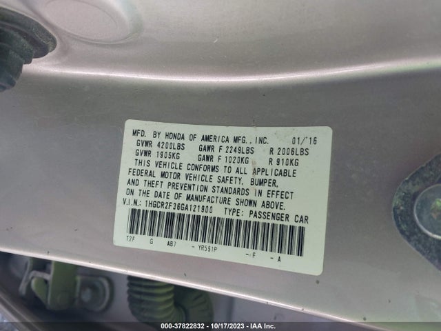 Honda ACCORD LX 2016 1HGCR2F36GA121900 Image 9