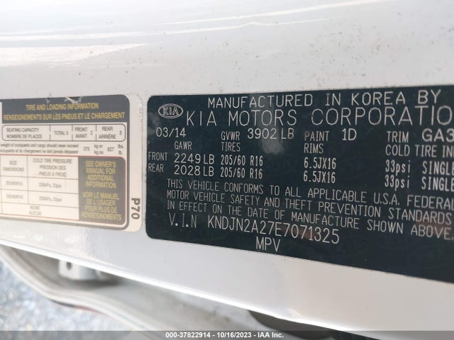 KIA Soul Base 2014 KNDJN2A27E7071325 Image 9