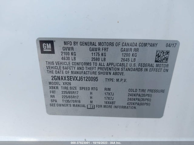 Chevrolet EQUINOX LT 2018 2GNAXSEVXJ6120095 Image 9