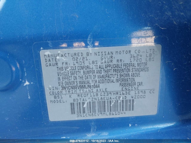 Aukcja sprzedaży 2021 Nissan Versa Sv, vin: 3N1CN8EV9ML861044, numer aukcji: 37823112