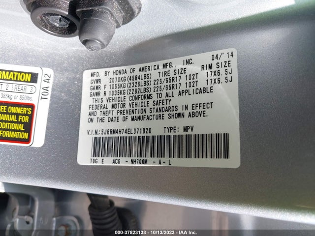 Honda Cr-v Ex-l 2014 5J6RM4H74EL071920 Image 9