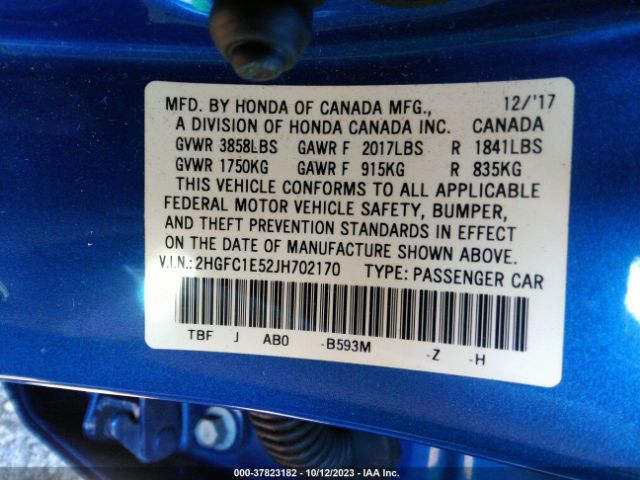 2HGFC1E52JH702170 Honda CIVIC SI SEDAN