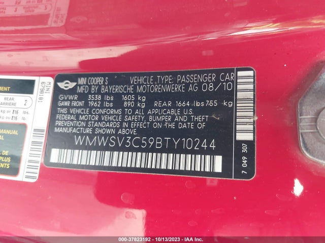 2011 MINI COOPER HARDTOP WMWSV3C59BTY10244 Photo 8