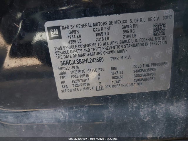 Chevrolet Trax Lt 2017 3GNCJLSB5HL243366 Image 9