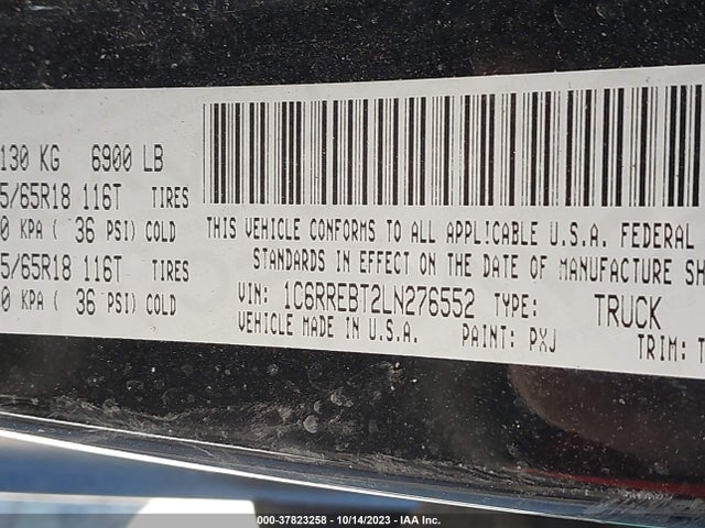 RAM 1500 Big Horn 2020 1C6RREBT2LN276552 Image 9