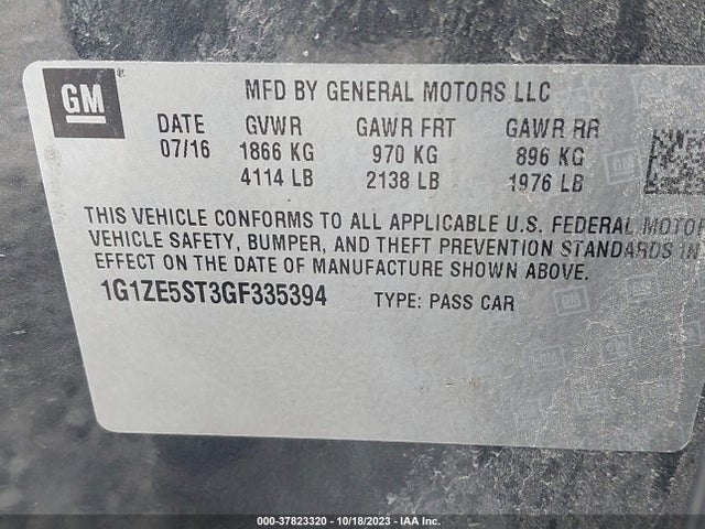 Chevrolet MALIBU 1LT 2016 1G1ZE5ST3GF335394 Image 9