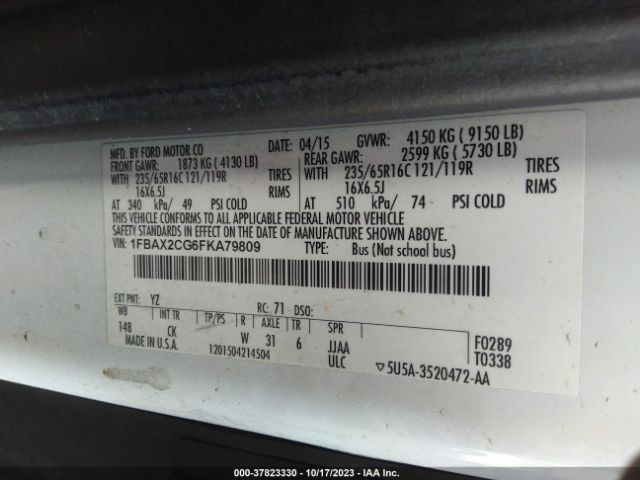 1FBAX2CG6FKA79809 Ford Transit Wagon Xl/xlt