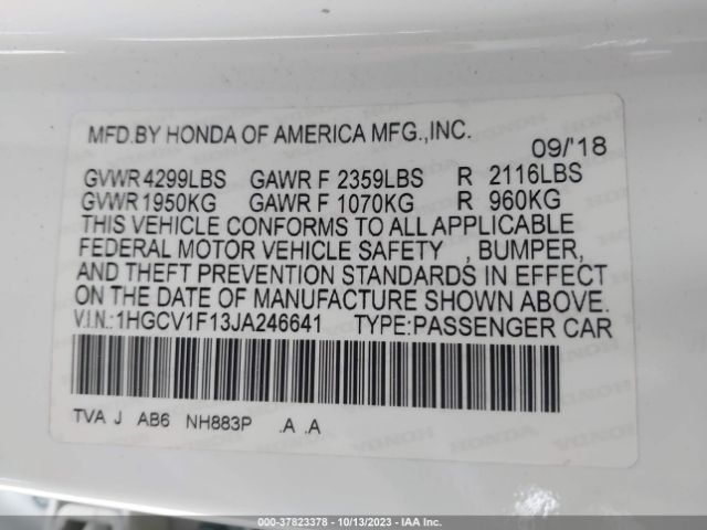 1HGCV1F13JA246641 Honda Accord Sedan Lx 1.5t