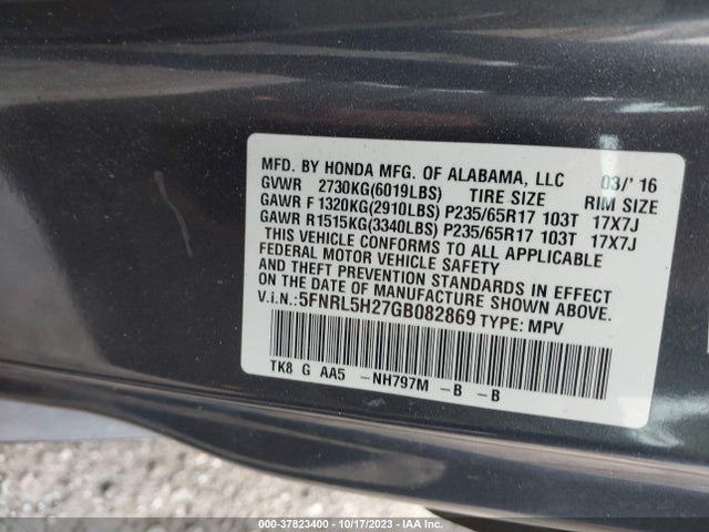 Honda ODYSSEY LX 2016 5FNRL5H27GB082869 Image 9