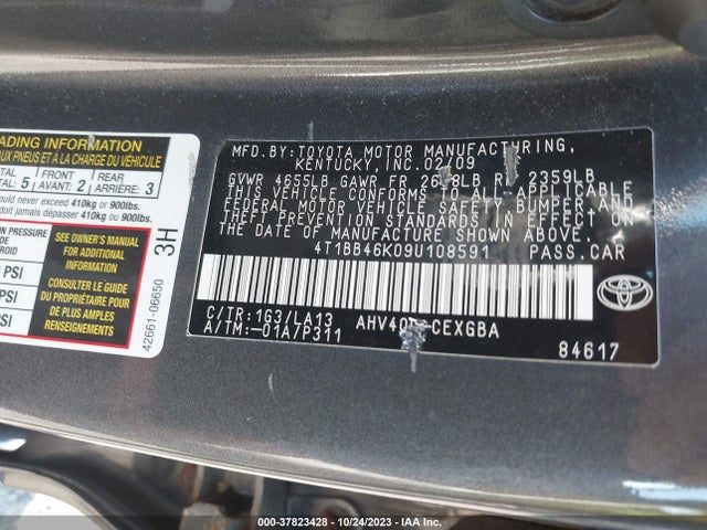 2009 TOYOTA CAMRY HYBRID VIN: 4T1BB46K09U108591