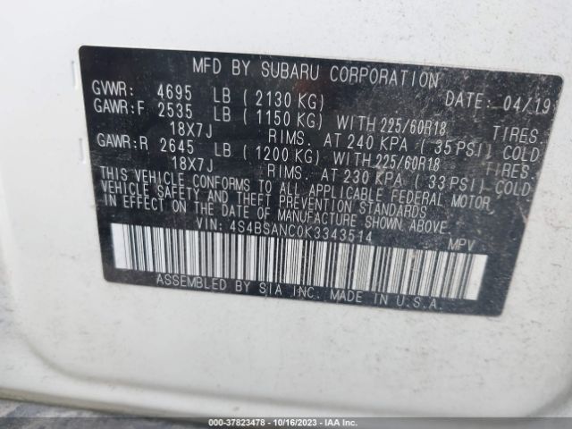 2019 SUBARU OUTBACK 4S4BSANC0K3343514 Photo 8