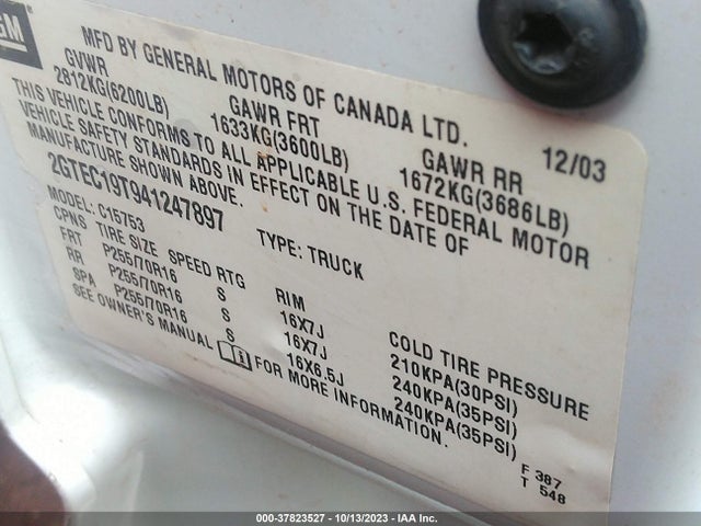 2004 GMC SIERRA 1500 SLE VIN: 2GTEC19T941247897