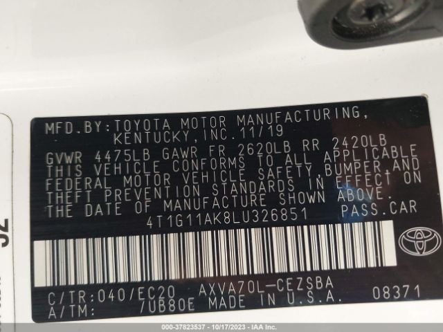 4T1G11AK8LU326851 Toyota Camry Se Nightshade Edition
