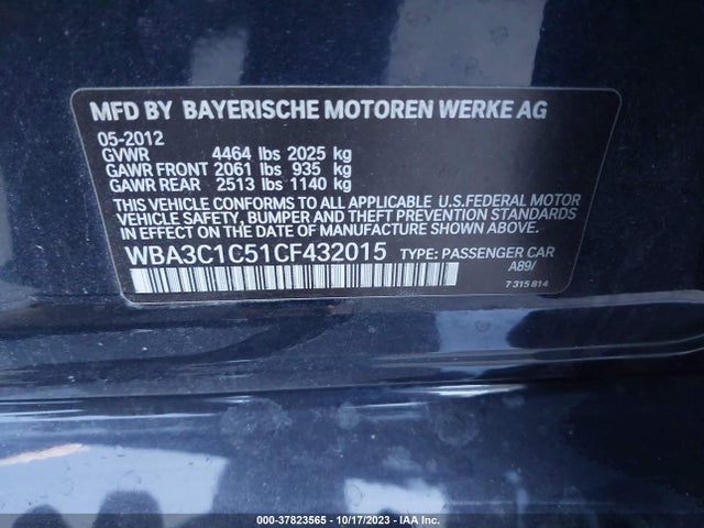 2012 BMW 328I VIN: WBA3C1C51CF432015