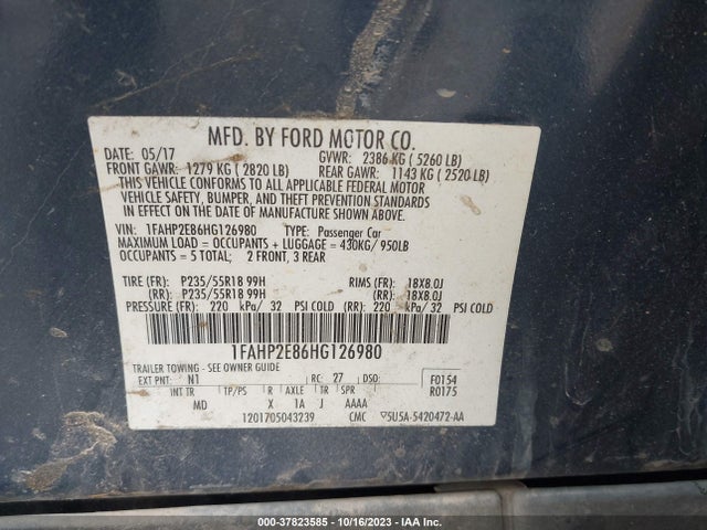 Ford TAURUS SEL 2017 1FAHP2E86HG126980 Image 9