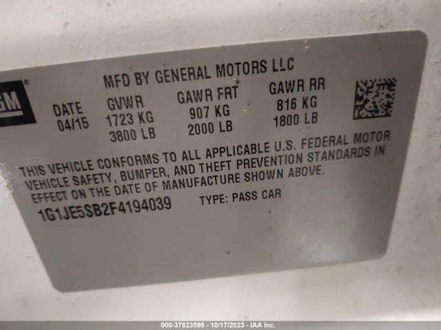 Chevrolet Sonic Ltz Auto 2015 1G1JE5SB2F4194039 Image 9