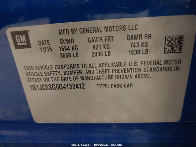 Chevrolet Sonic Lt Auto 2016 1G1JC6SG0G4133412 Image 9